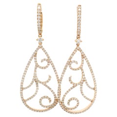 Classy 18k Rose Gold 3ctw Diamond Covered Open Teardrop Long Earrings