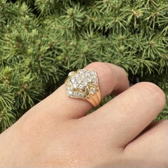 Classy 18k Yellow Gold 1.01ctw Fiery Diamond Cluster Low Profile Wide Ring