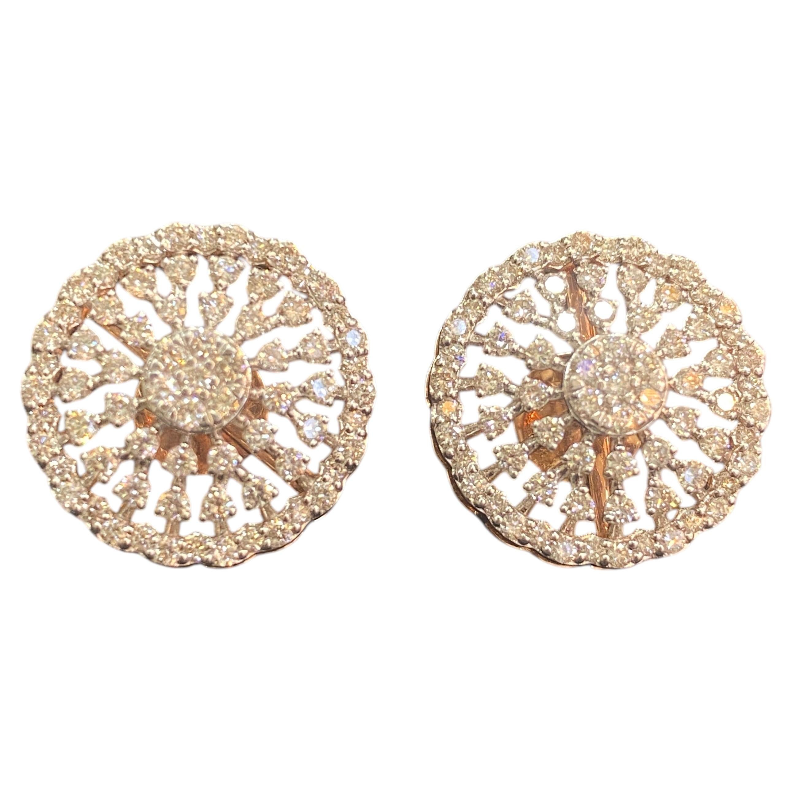 Classy 1.94 Carats F/VS1 Round Brilliant Diamonds Stud Earrings in 14K Rose Gold