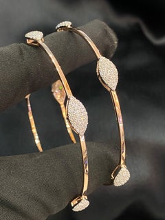 Classy 3.50 Carats F/VS1 Round Brilliant Diamond Pavé Bangle Set 14K Rose Gold
