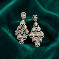 Classy 6.33 Carats Round Brilliant Diamonds Chandelier Earrings in 14K Rose Gold