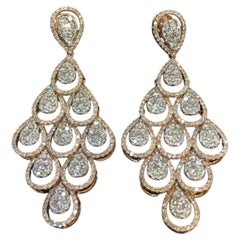Classy 6.33 Carats Round Brilliant Diamonds Chandelier Earrings in 14K Rose Gold