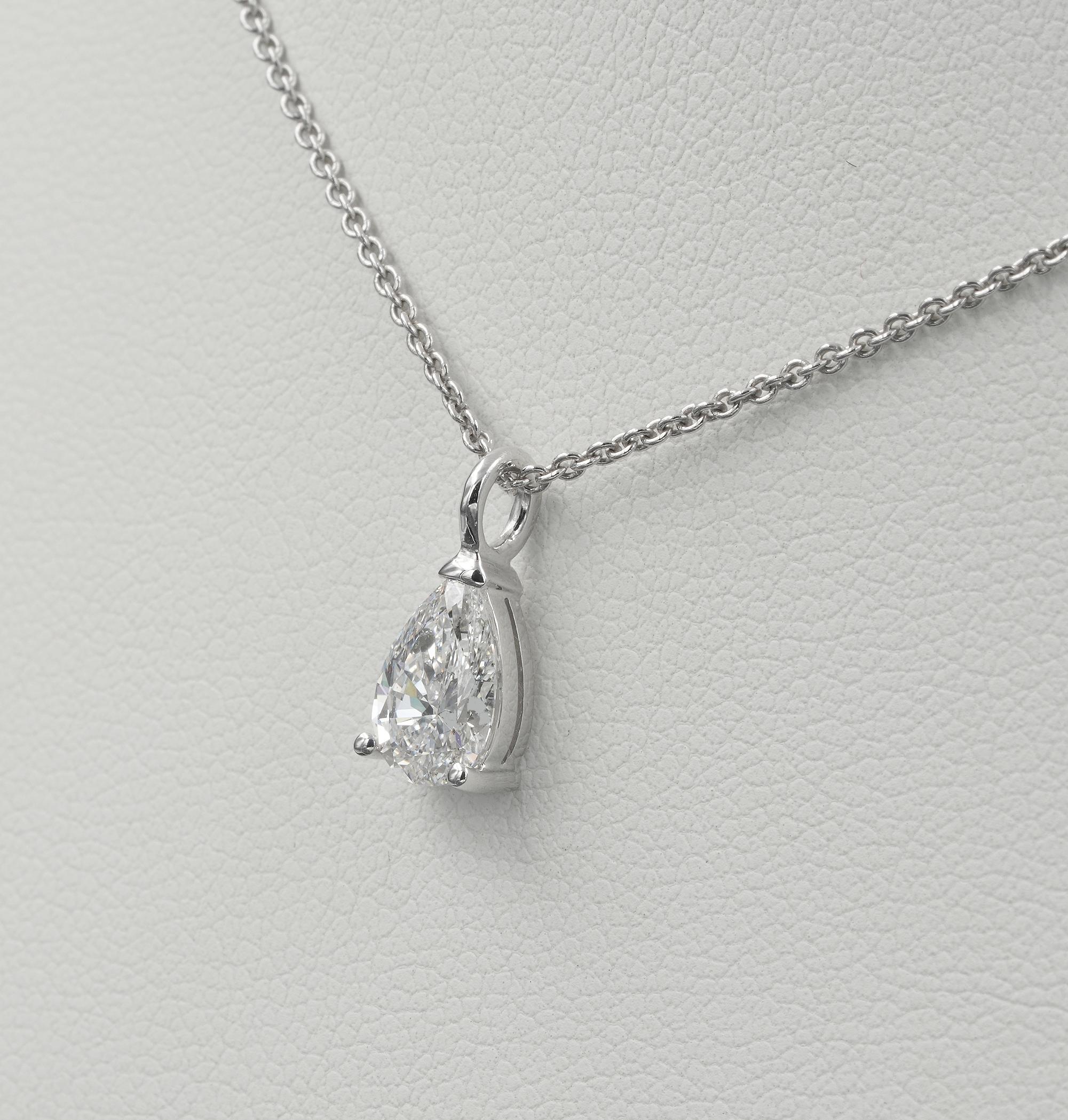 Contemporary Classy .75 Ct Weighted Tear Drop Diamond Plus 18 KT Chain Necklace For Sale