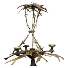 Classy Antique Black Forest Antler Chandelier