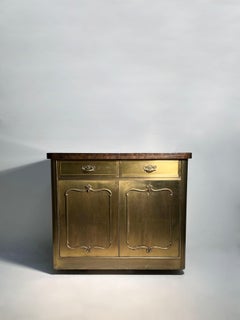 Buffet élégant « Dry Bar » en laiton et bois de loupe, signé Mastercraft