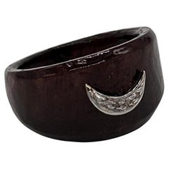 Classy Certified natural pave diamond star 925 silver wooden ring