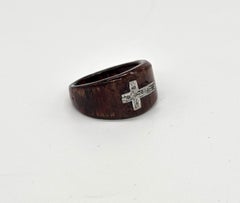 Classy Certified natural pave diamond sunburst 925 silver wooden Cross Ring