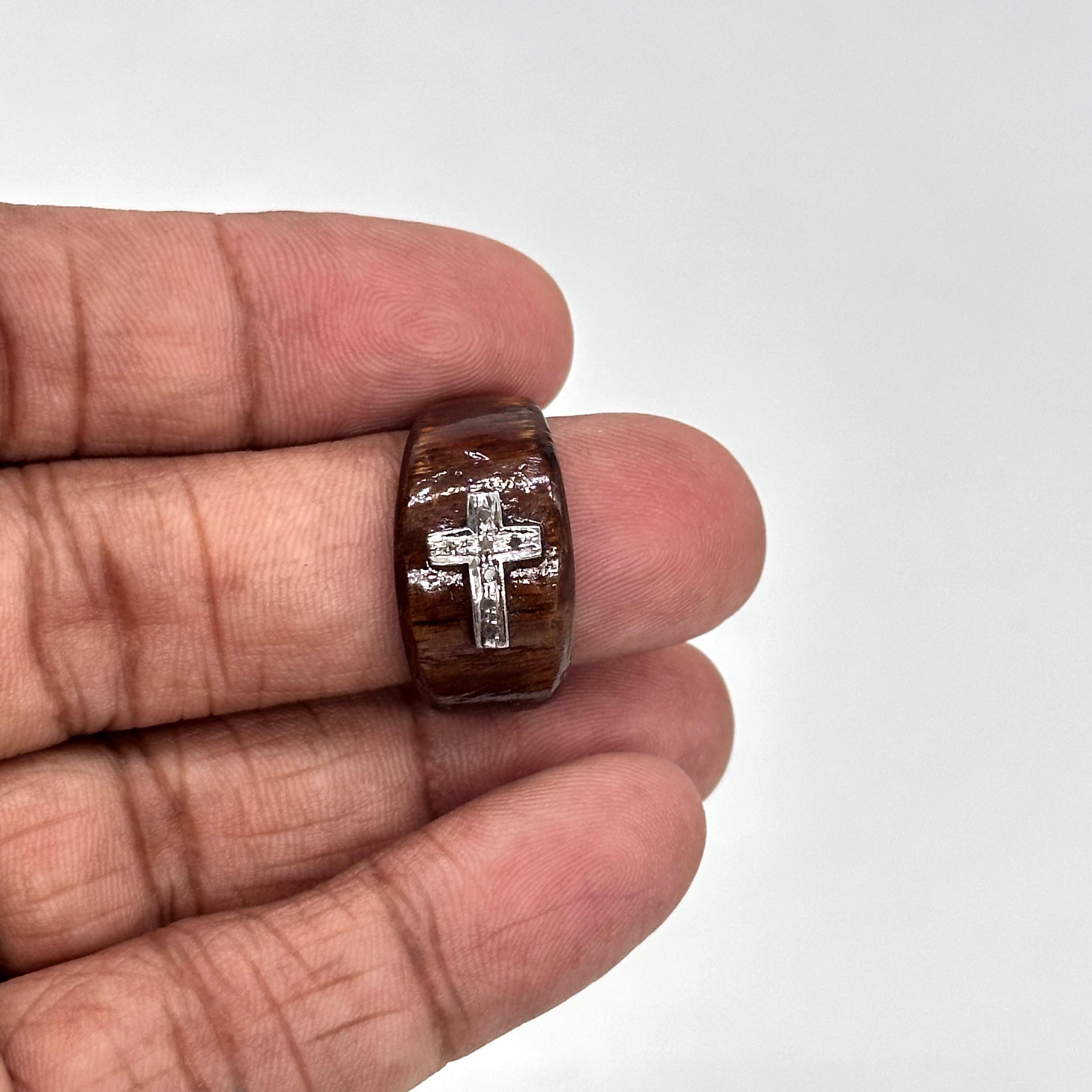 Mixed Cut Classy Certified natural pave diamond sunburst 925 silver wooden Cross Ring For Sale