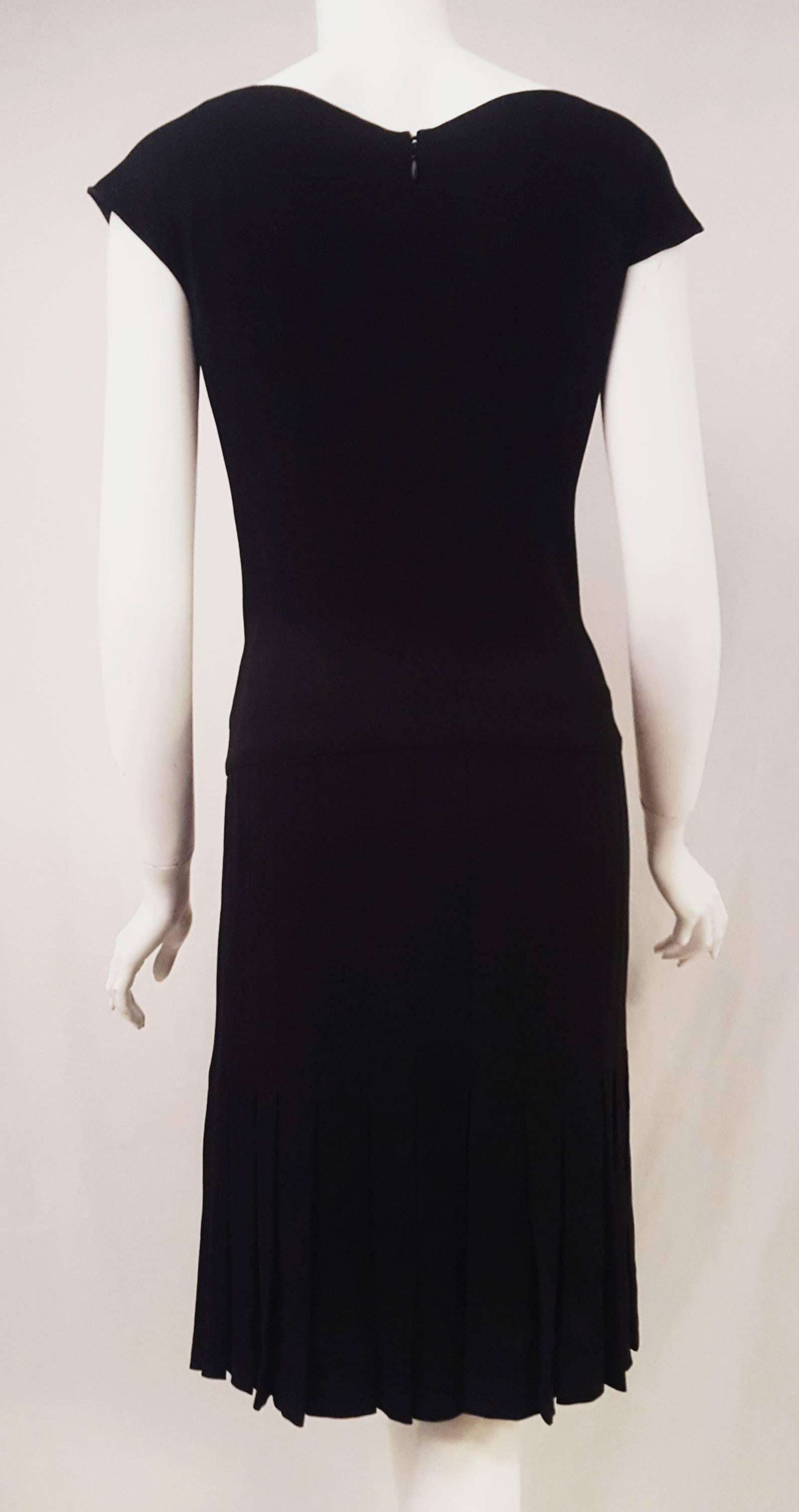 Classy Chanel Black Silk Dress with Drop Waist Crisscross Detail at Neckline In Excellent Condition For Sale In Palm Beach, FL