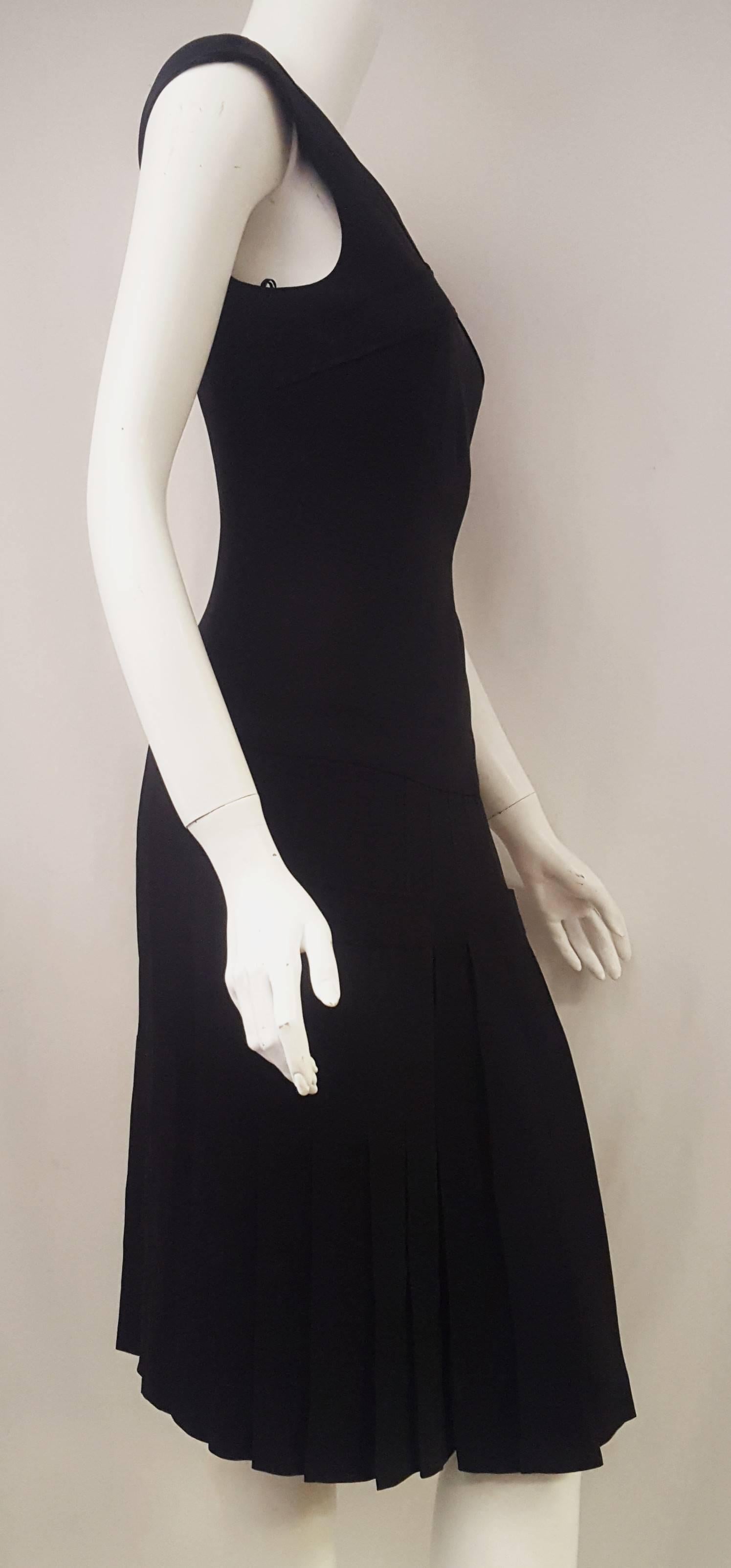 Women's Classy Chanel Black Silk Dress with Drop Waist Crisscross Detail at Neckline For Sale