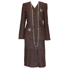 Vintage Classy Chanel by Karl Lagerfeld Pleated Skirt Tweed Jacket Blazer Suit