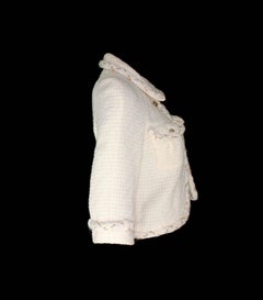 Classy Chanel Ivory Chain Braided Tweed CC Logo Button Jacket