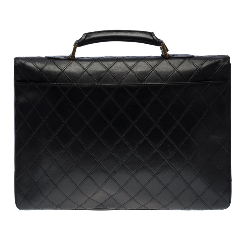 Classy Chanel vintage Briefcase in black quilted lambskin leather, GHW For  Sale at 1stDibs