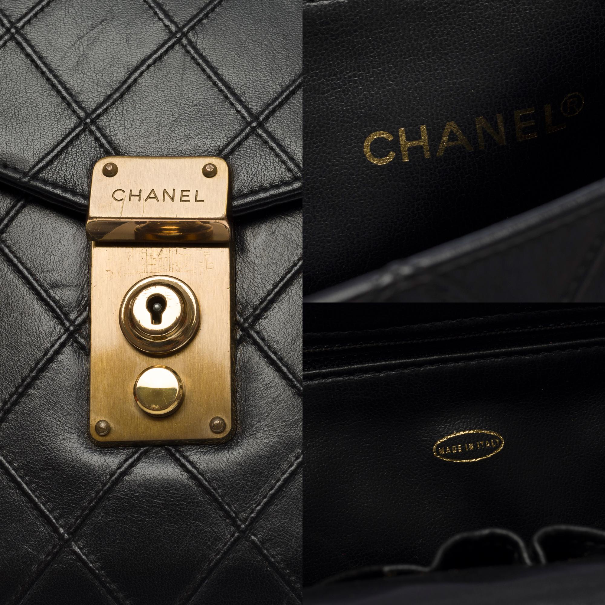 Classy Chanel vintage Briefcase in black quilted lambskin leather, GHW 1