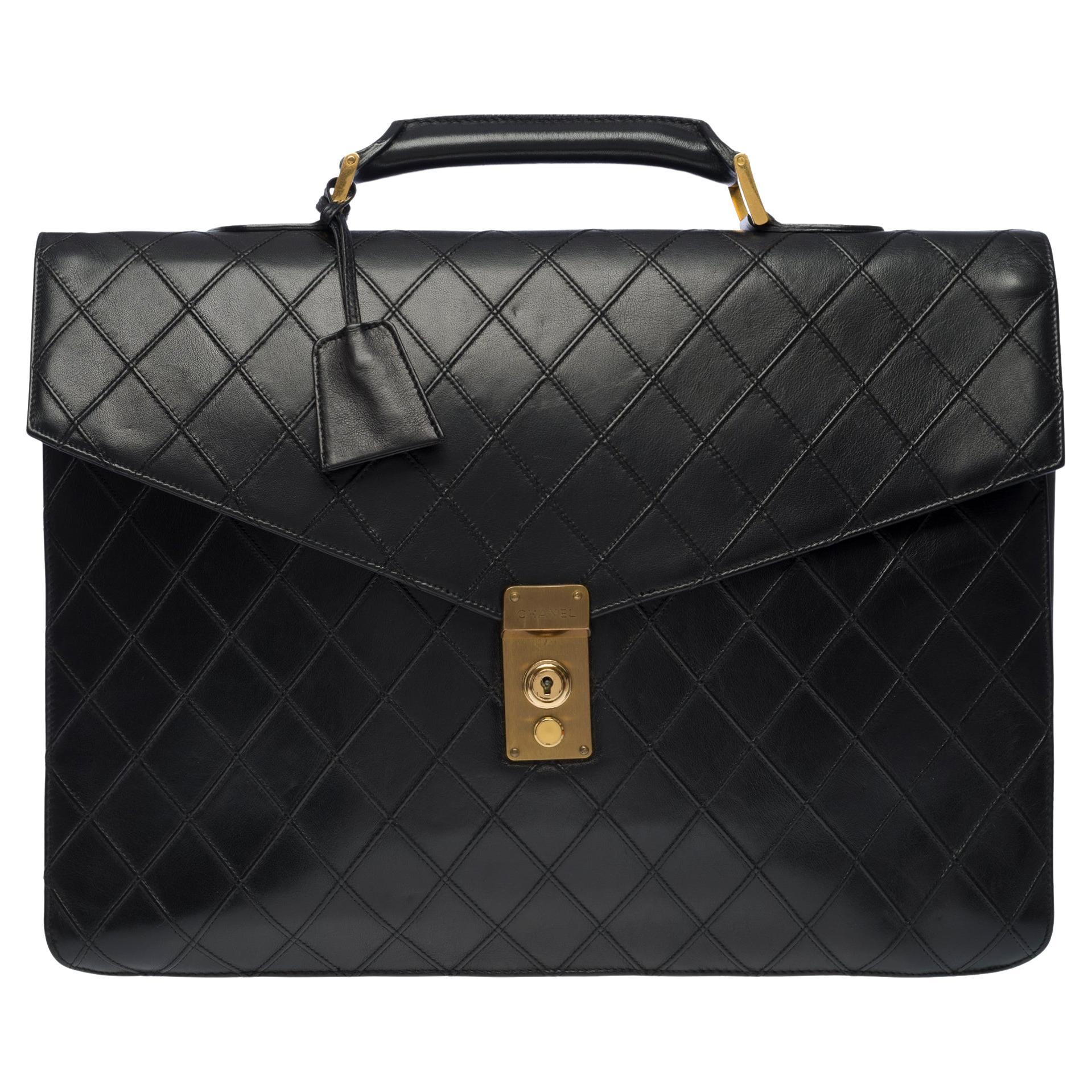 Classy Chanel vintage Briefcase in black quilted lambskin leather, GHW