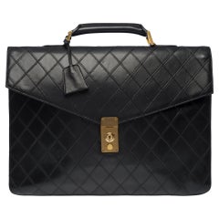 Classy Chanel Retro Briefcase in black quilted lambskin leather, GHW