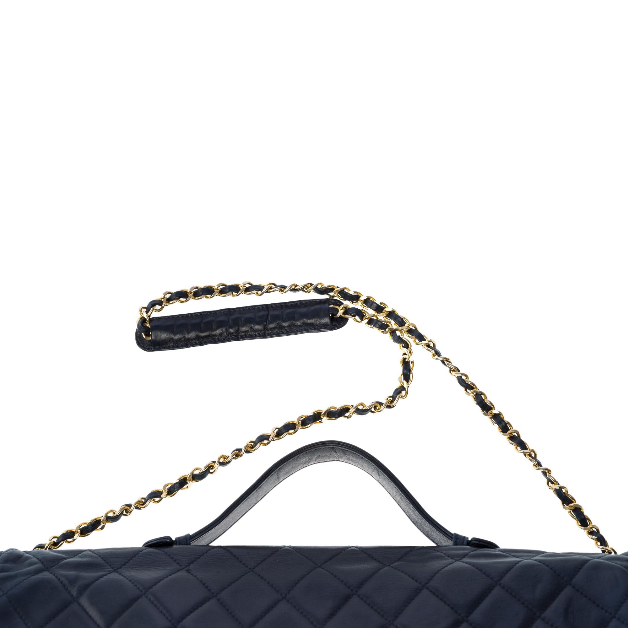 Classy Chanel vintage Briefcase in Navy blue quilted lambskin leather, GHW 5