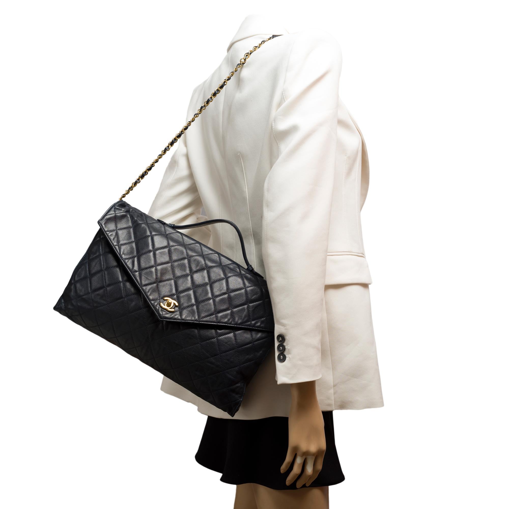 Classy Chanel vintage Briefcase in Navy blue quilted lambskin leather, GHW 8