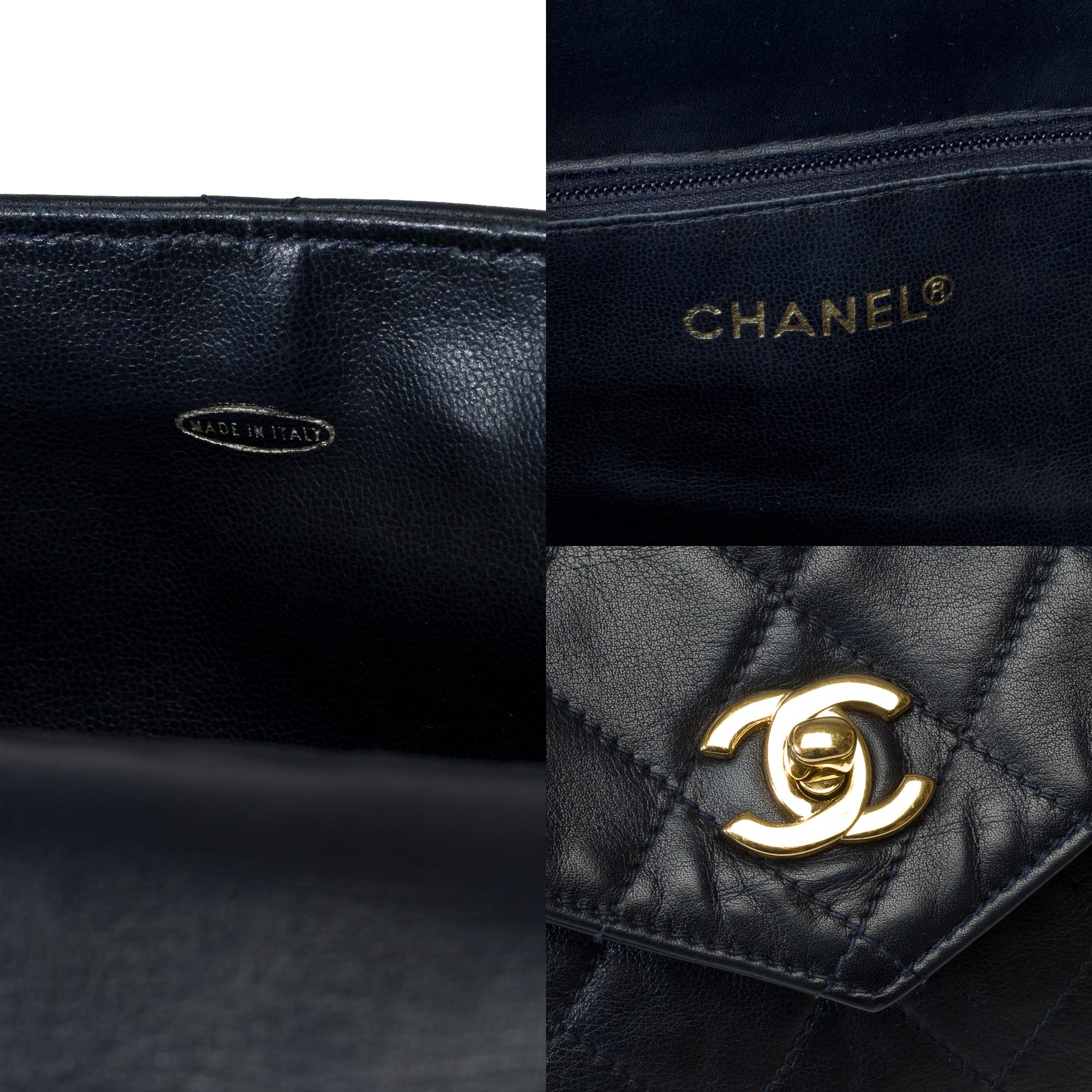 Classy Chanel vintage Briefcase in Navy blue quilted lambskin leather, GHW 1