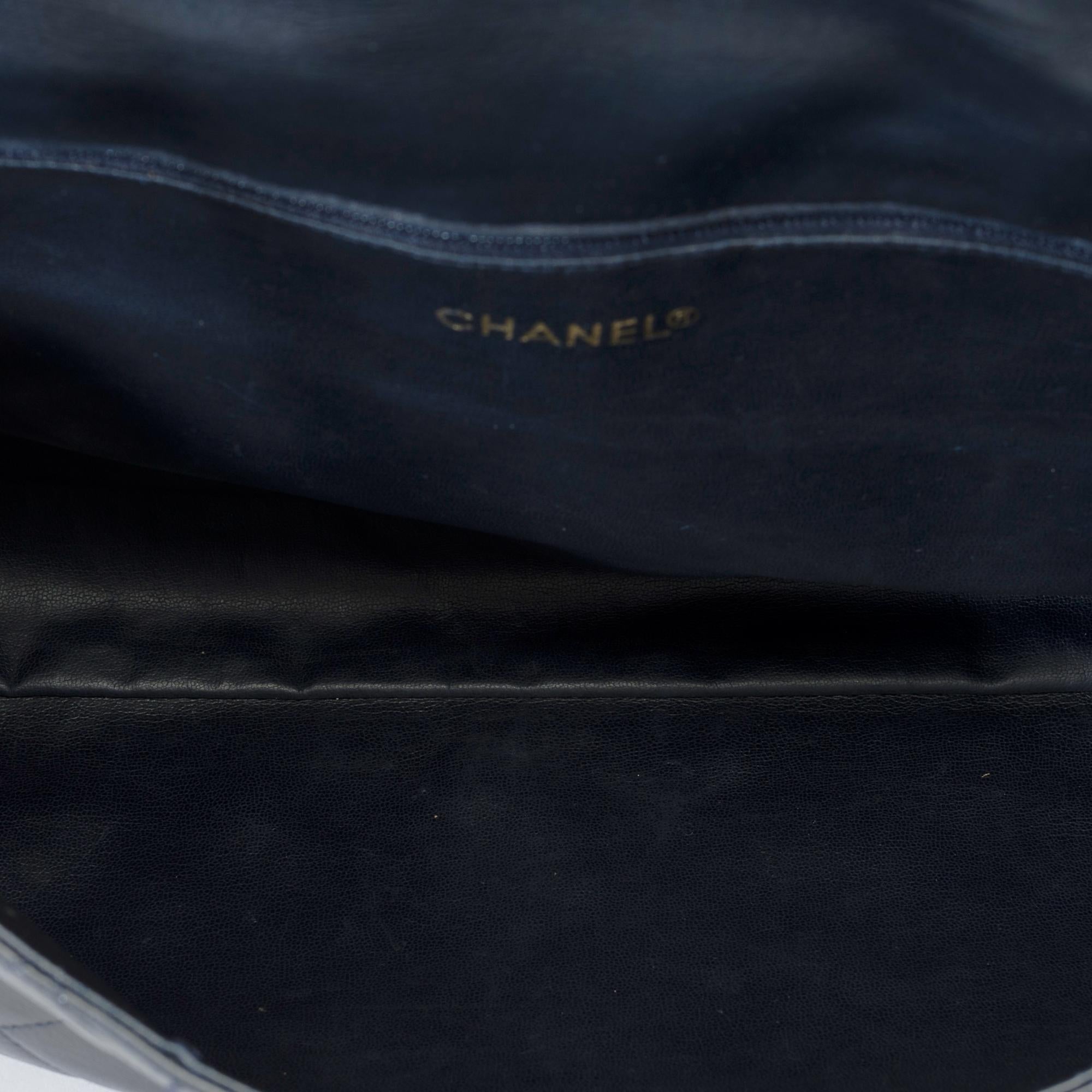 Classy Chanel vintage Briefcase in Navy blue quilted lambskin leather, GHW 3