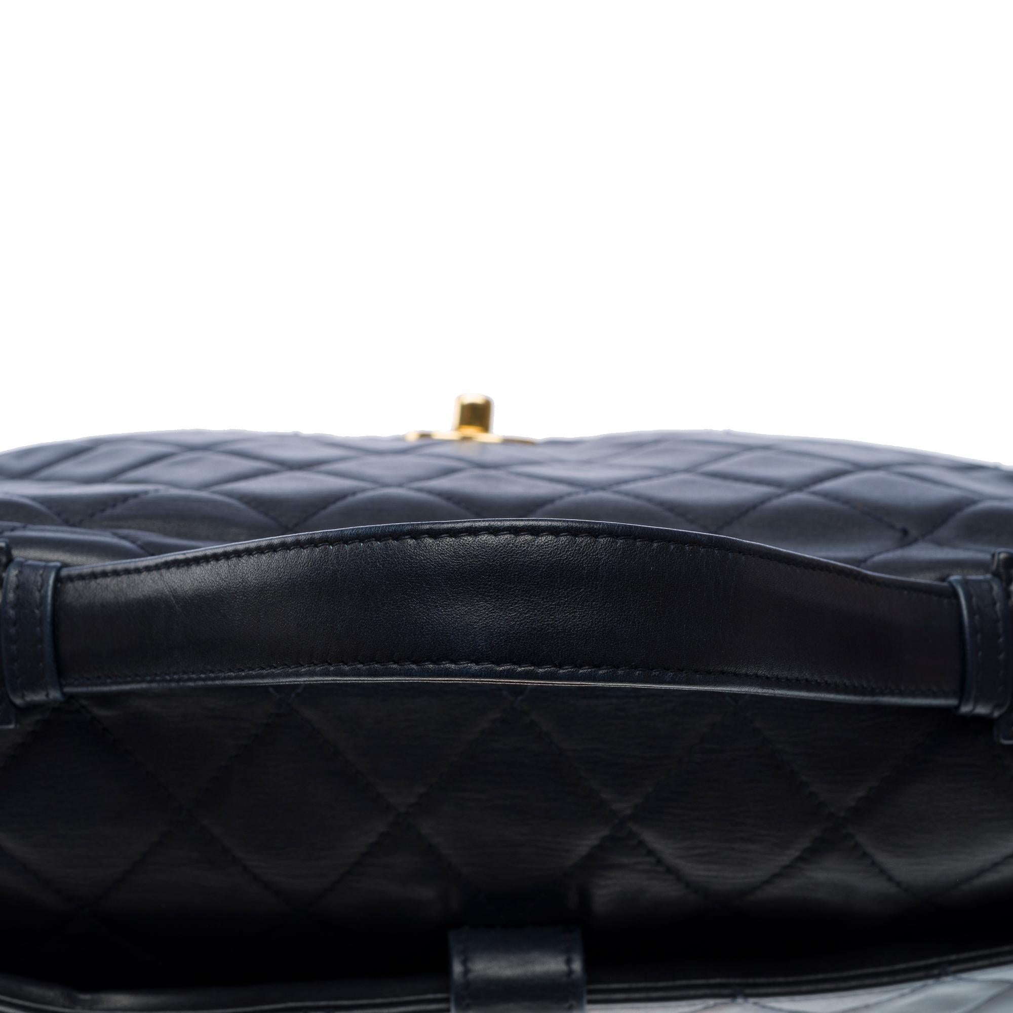 Classy Chanel vintage Briefcase in Navy blue quilted lambskin leather, GHW 4
