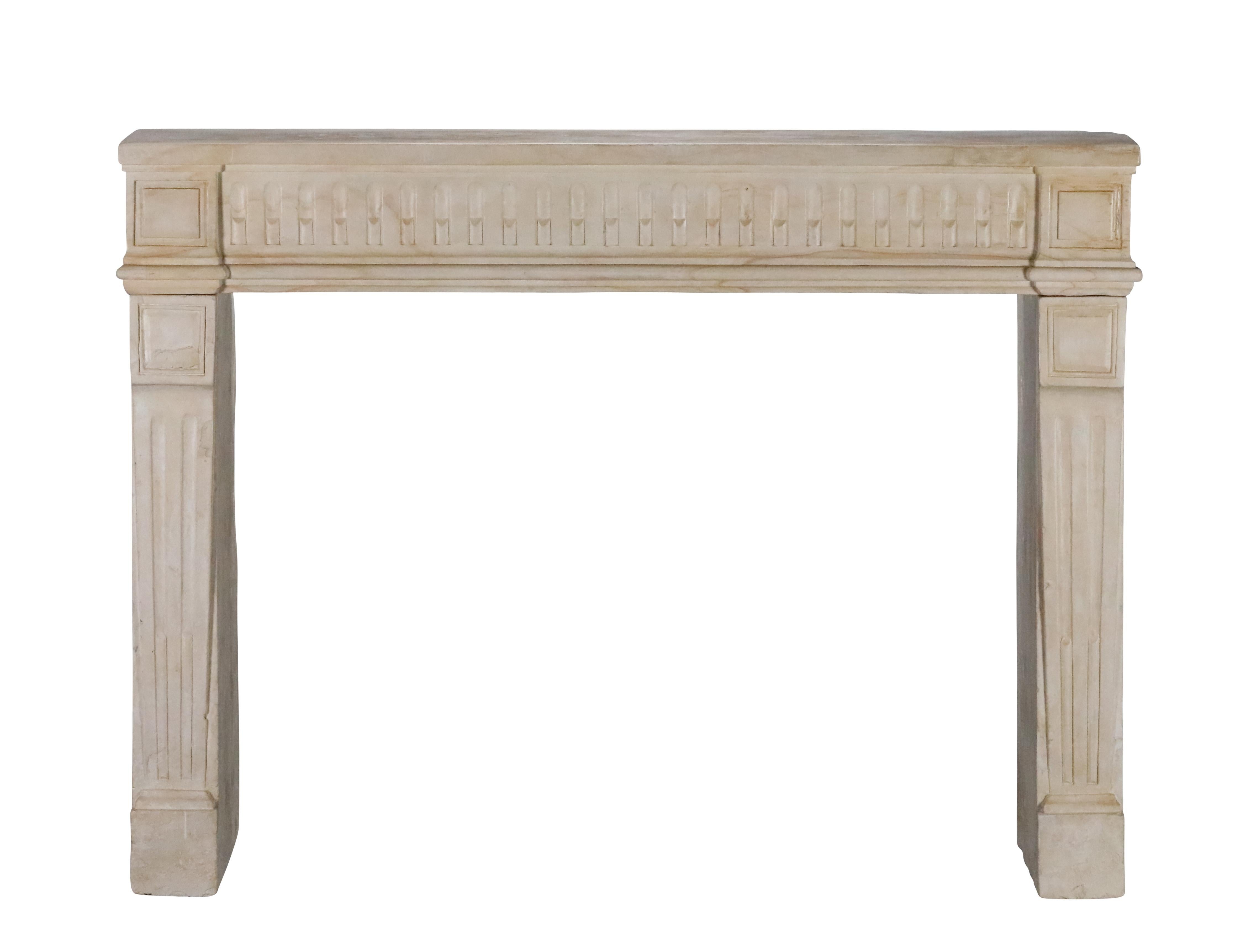 Hand-Carved Classy Chic 18th Century Limestone Fireplace For Exclusive Interior Project For Sale