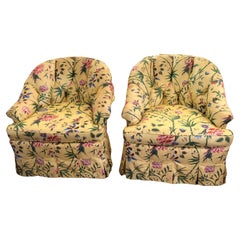 Classy Comfy Pair of Chintz Upholstered Club Chairs