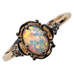 Edler Verlobungsring im australischen Oval-Design mit massivem Opal und Diamanten, 14 Karat Gelbgold