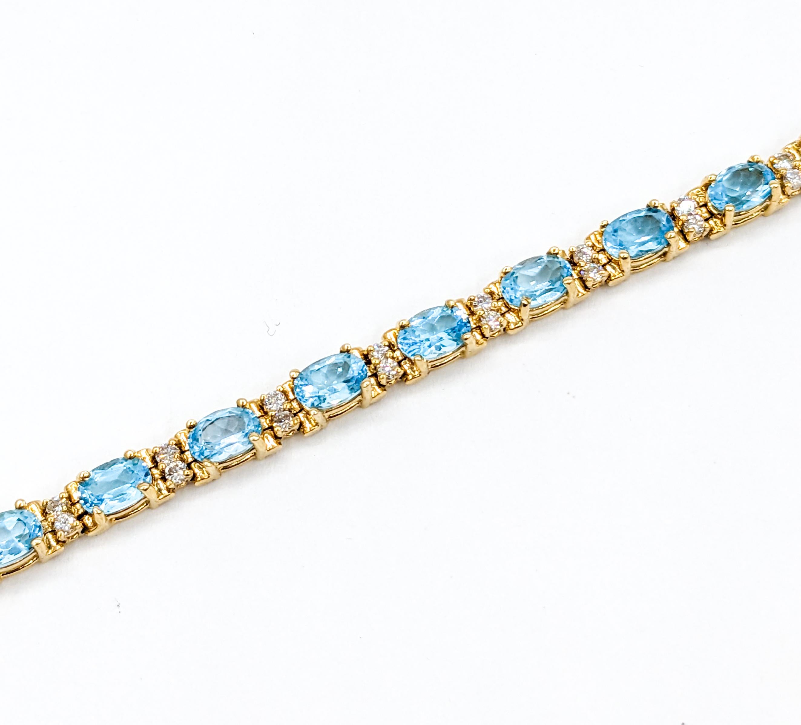 Oval Cut Classy Diamond & Blue Topaz Tennis Bracelet in Gold For Sale