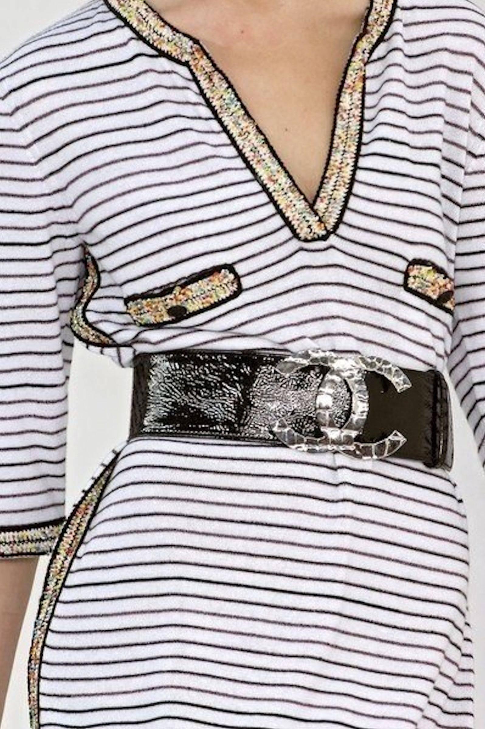 CHANEL Embellished Striped Beaded Cashmere Blend Tunic Kaftan Mini Dress 34 For Sale 4