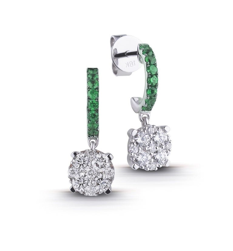 Classy Emerald Diamond White 18 Karat Gold Earrings for Her For Sale at 1stDibs | kolczyki chanel apart, diamond earrings