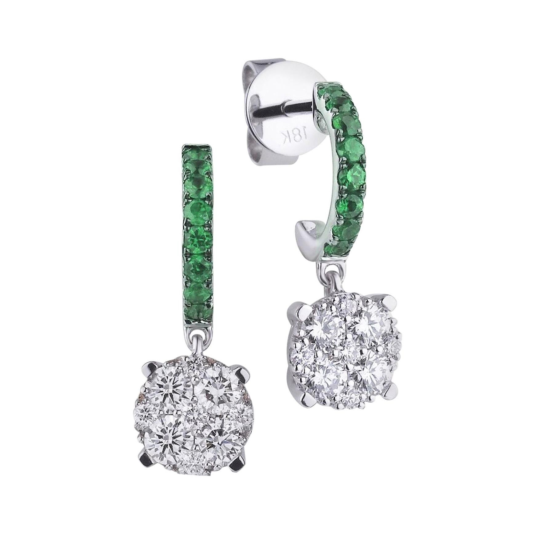 Elegantes Pendientes Esmeralda Diamante Blanco Oro 18 Kilates para Ella