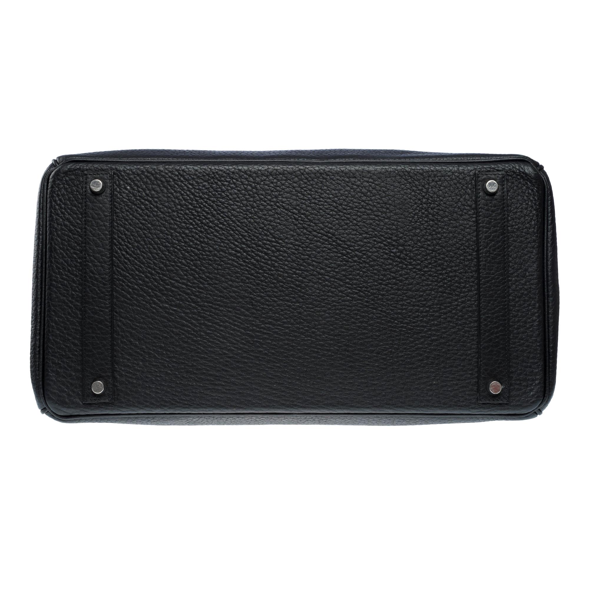 Classy Hermes Birkin 40cm handbag in Black Fjord calf leather, SHW For Sale 6
