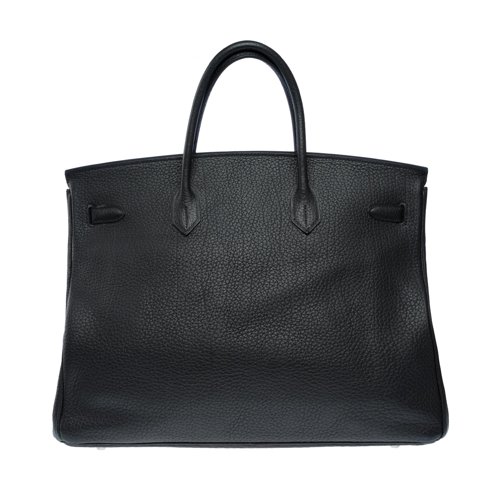 Classy Hermes Birkin 40cm handbag in Black Fjord calf leather, SHW In Excellent Condition For Sale In Paris, IDF