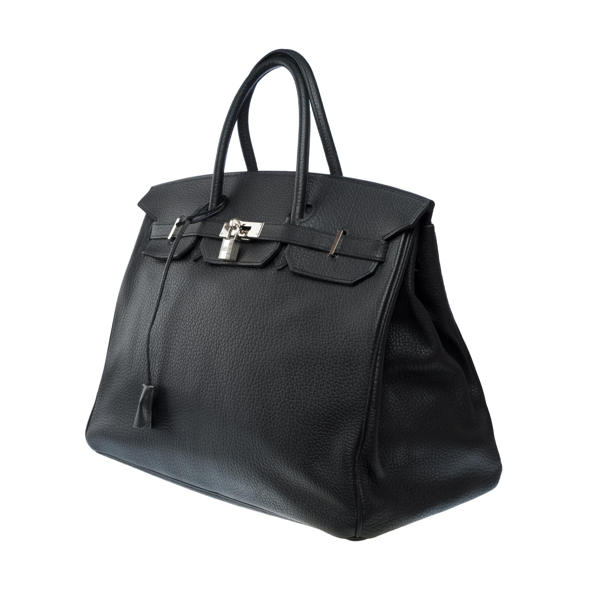 Women's or Men's Classy Hermes Birkin 40cm handbag in Black Fjord calf leather, SHW For Sale