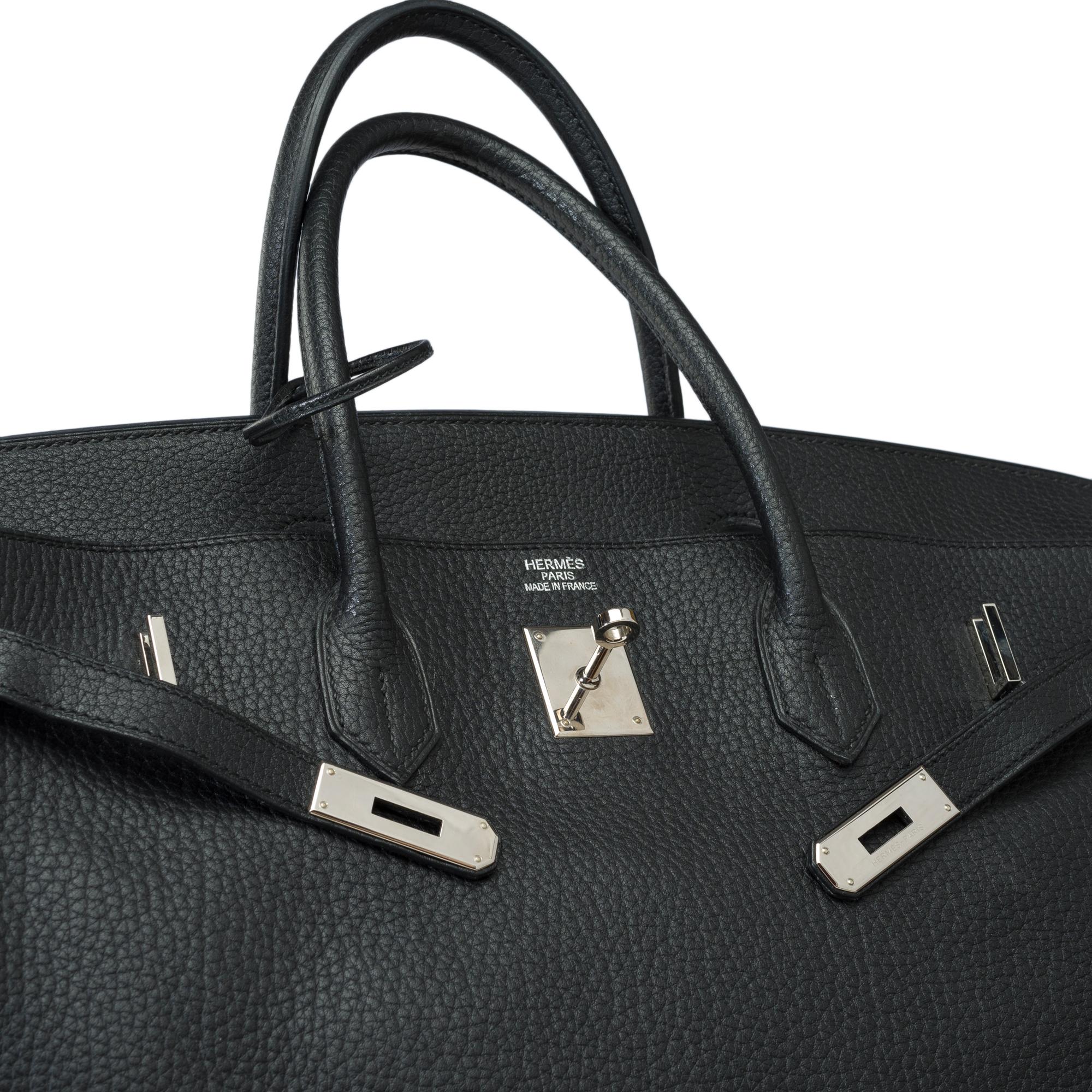 Classy Hermes Birkin 40cm handbag in Black Fjord calf leather, SHW For Sale 2