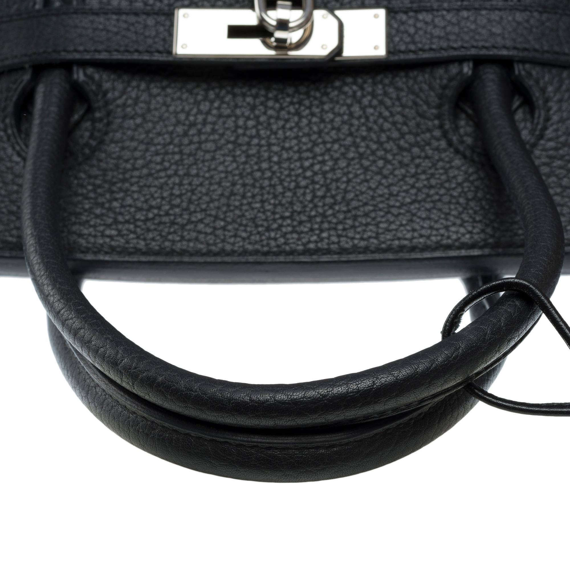 Classy Hermes Birkin 40cm handbag in Black Fjord calf leather, SHW For Sale 5