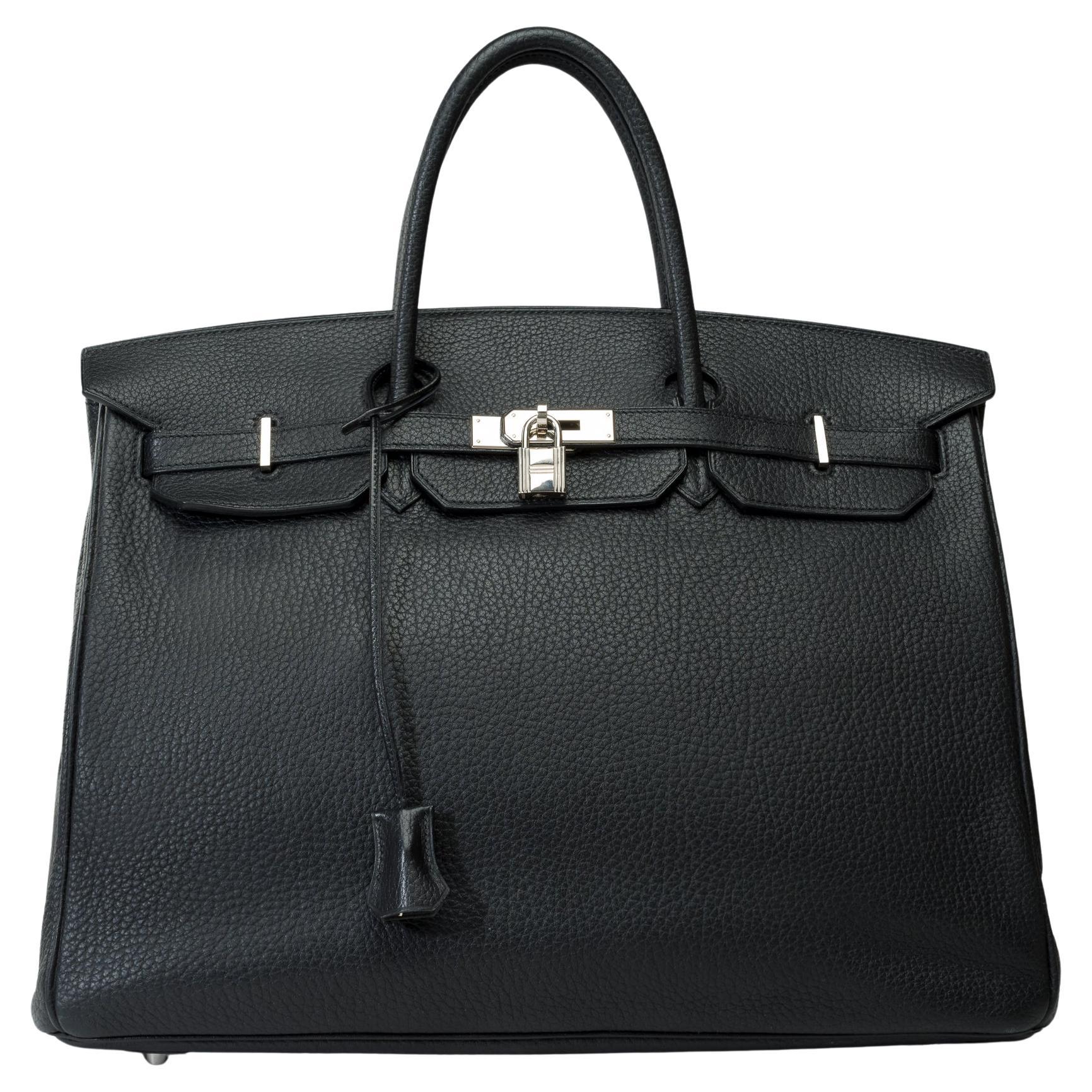 Classy Hermes Birkin 40cm handbag in Black Fjord calf leather, SHW For Sale