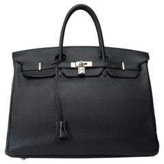 Classy Hermes Birkin 40cm handbag in Black Fjord calf leather, SHW