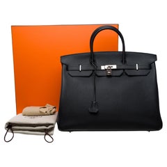 Borsa di classe Hermes Birkin 40cm in pelle di vitello nera Togo, PHW