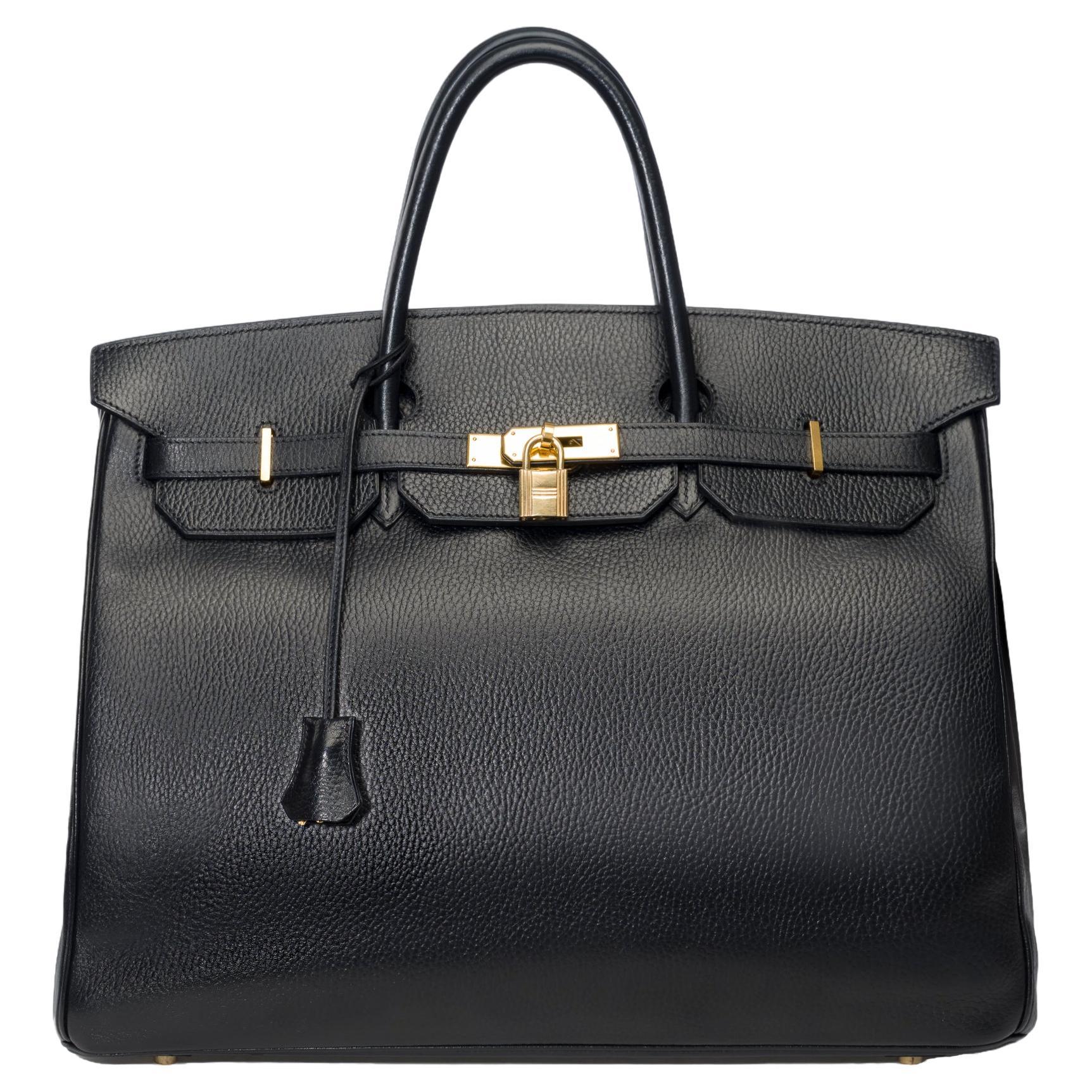 Classy Hermes Birkin 40cm handbag in Black Vache Ardennes Calf leather, GHW