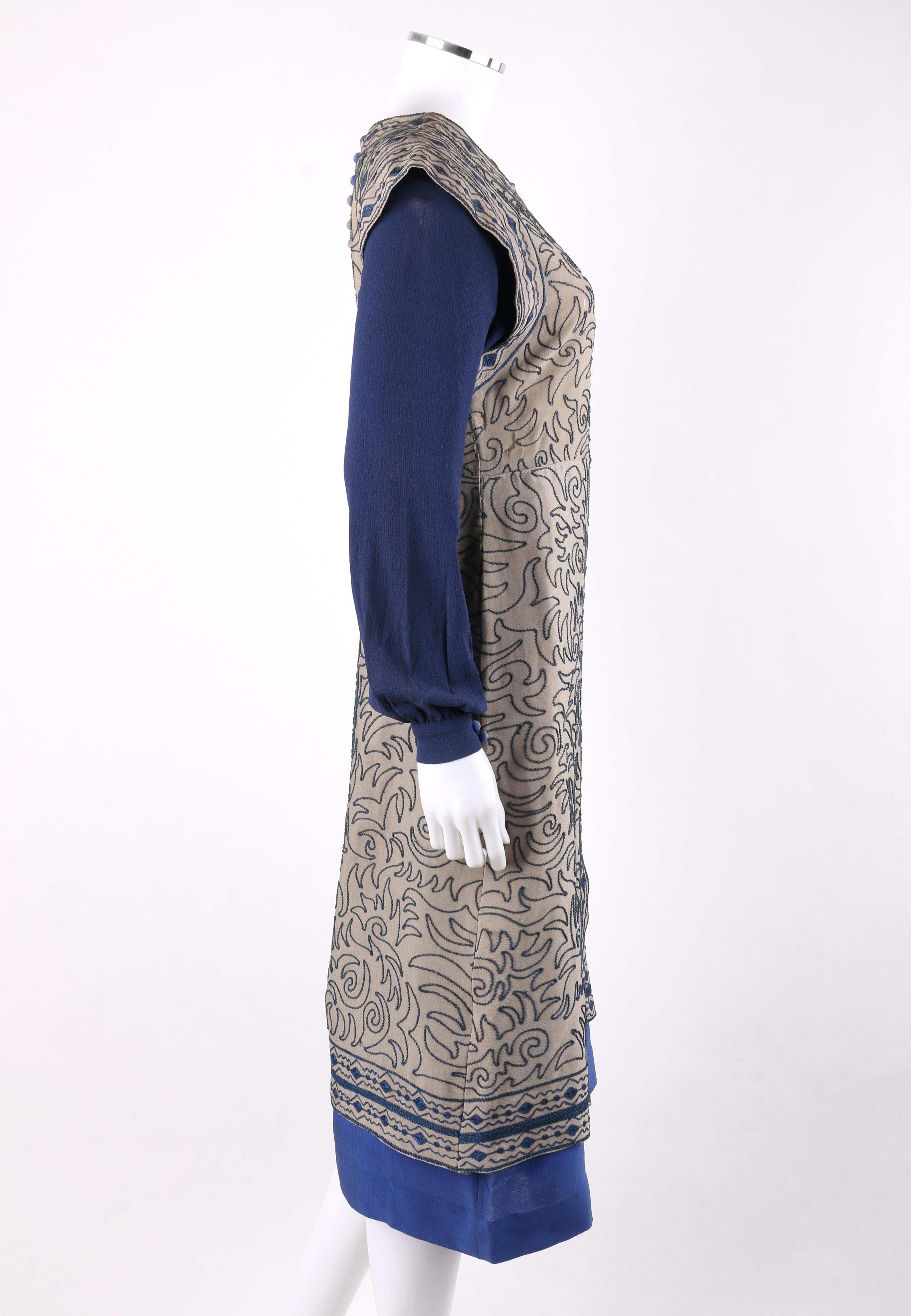 Gray CLASSY JEAN c.1910’s Edwardian Satouche Shell Silk Bishop Sleeve Midi Dress For Sale