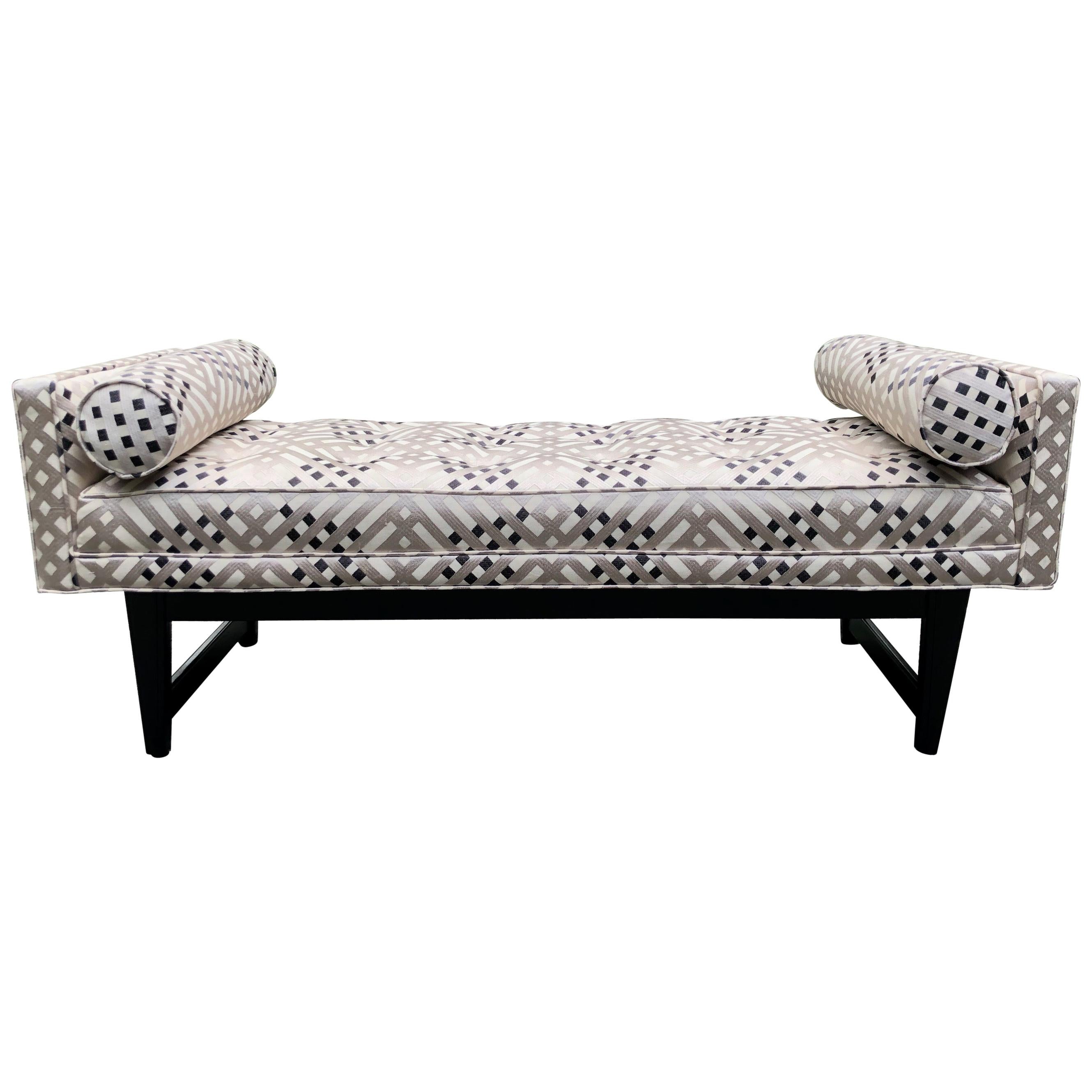 Classy Mid-Century Modern Settee Bench with Contemporary Lattice Upholstery