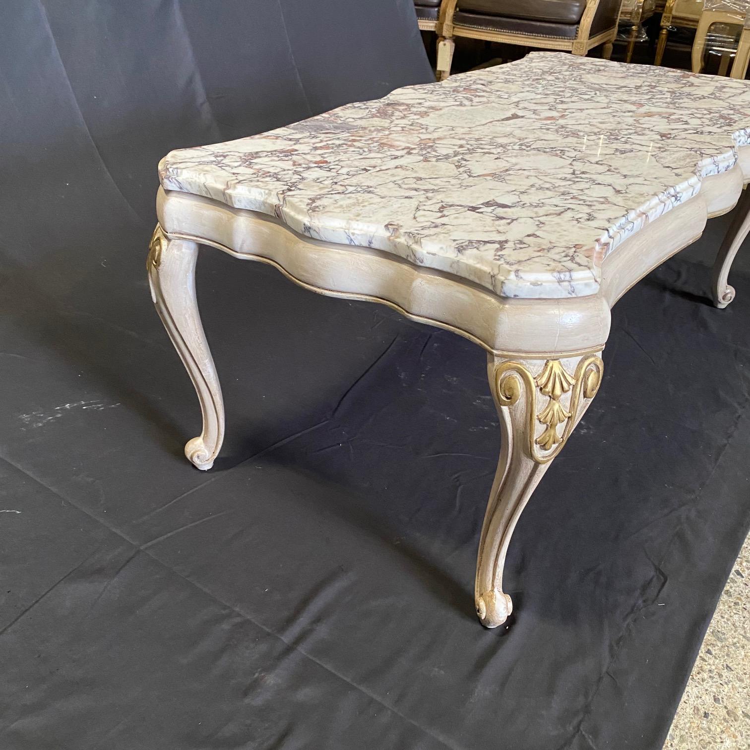 Classy Midcentury Louis XV Style Coffee Table with Stunning Marble Top For Sale 4