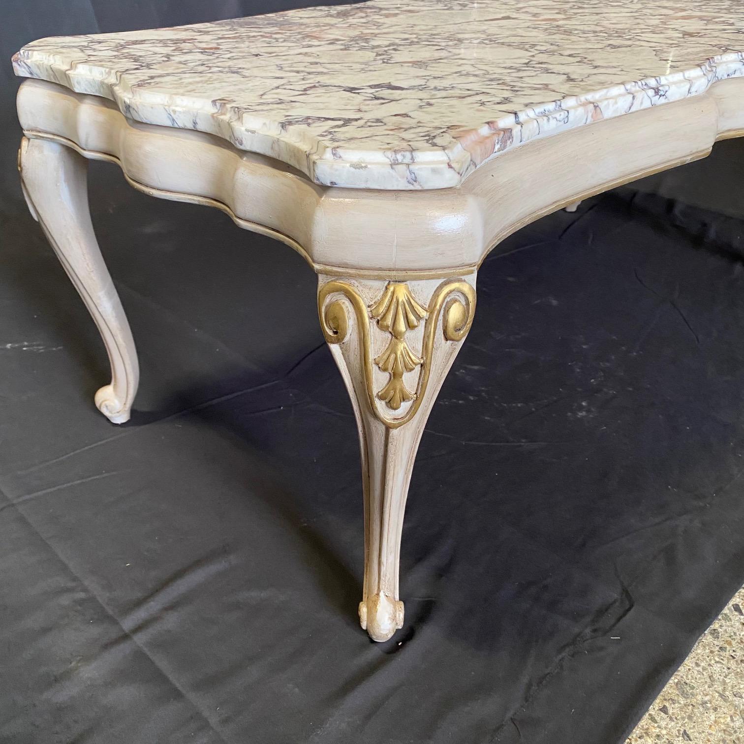 Classy Midcentury Louis XV Style Coffee Table with Stunning Marble Top For Sale 5