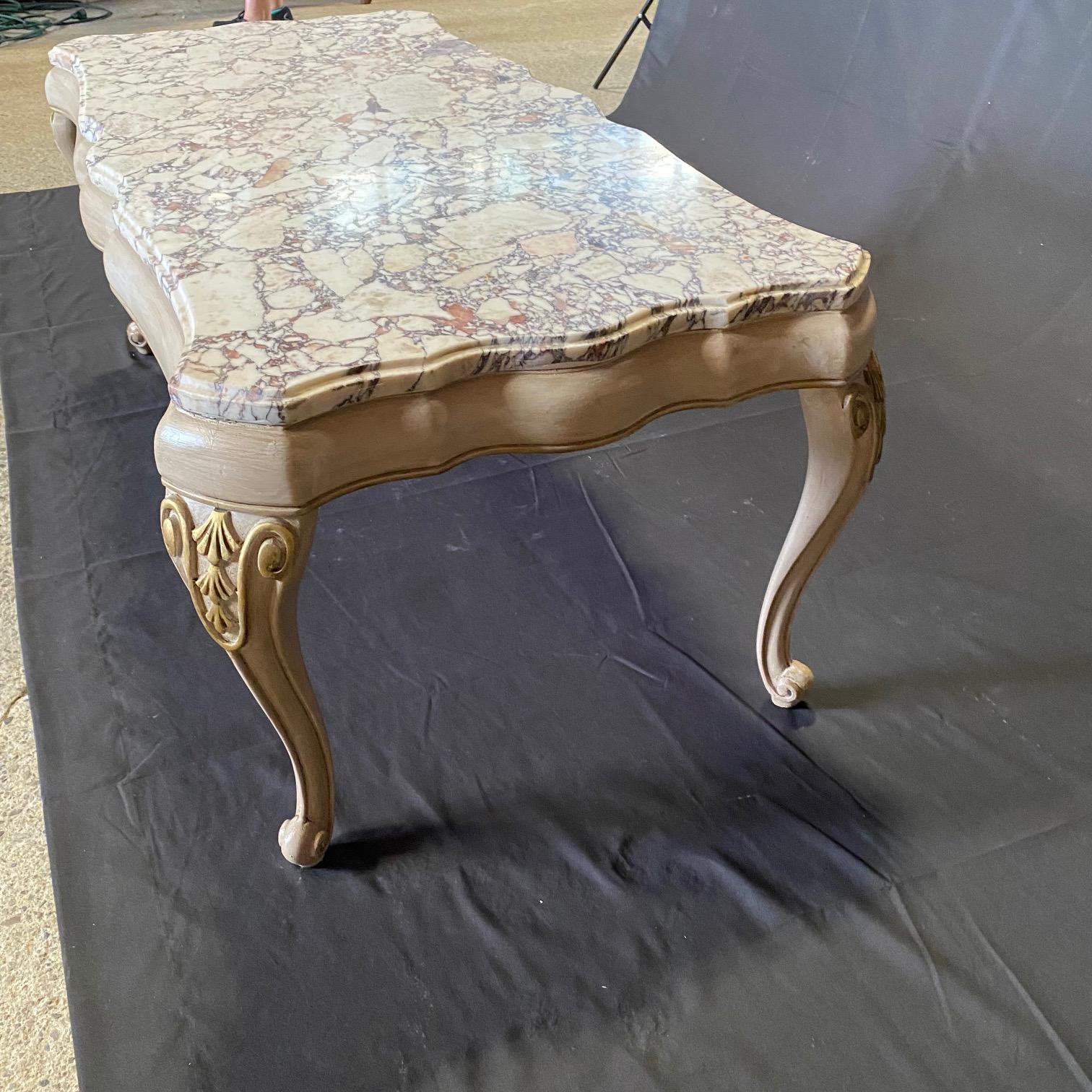 Classy Midcentury Louis XV Style Coffee Table with Stunning Marble Top For Sale 7
