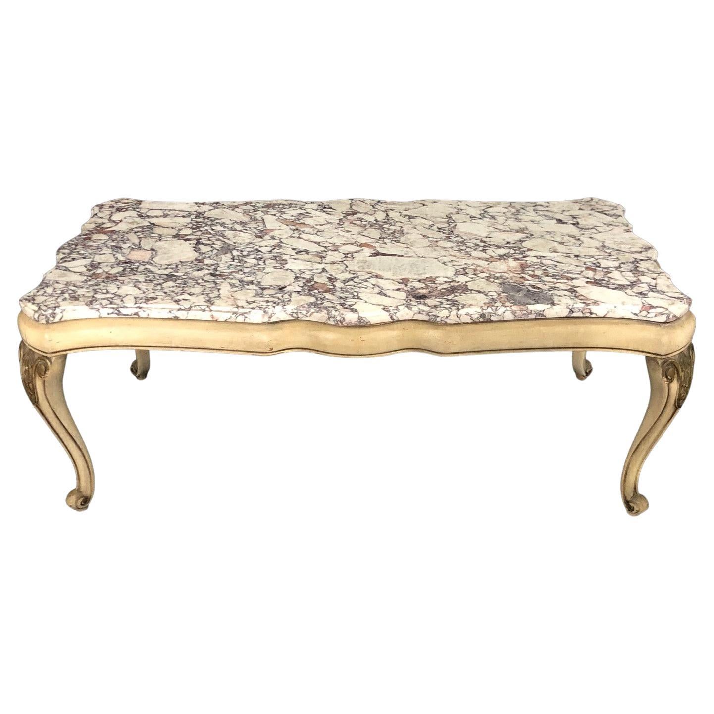 Classy Midcentury Louis XV Style Coffee Table with Stunning Marble Top For Sale