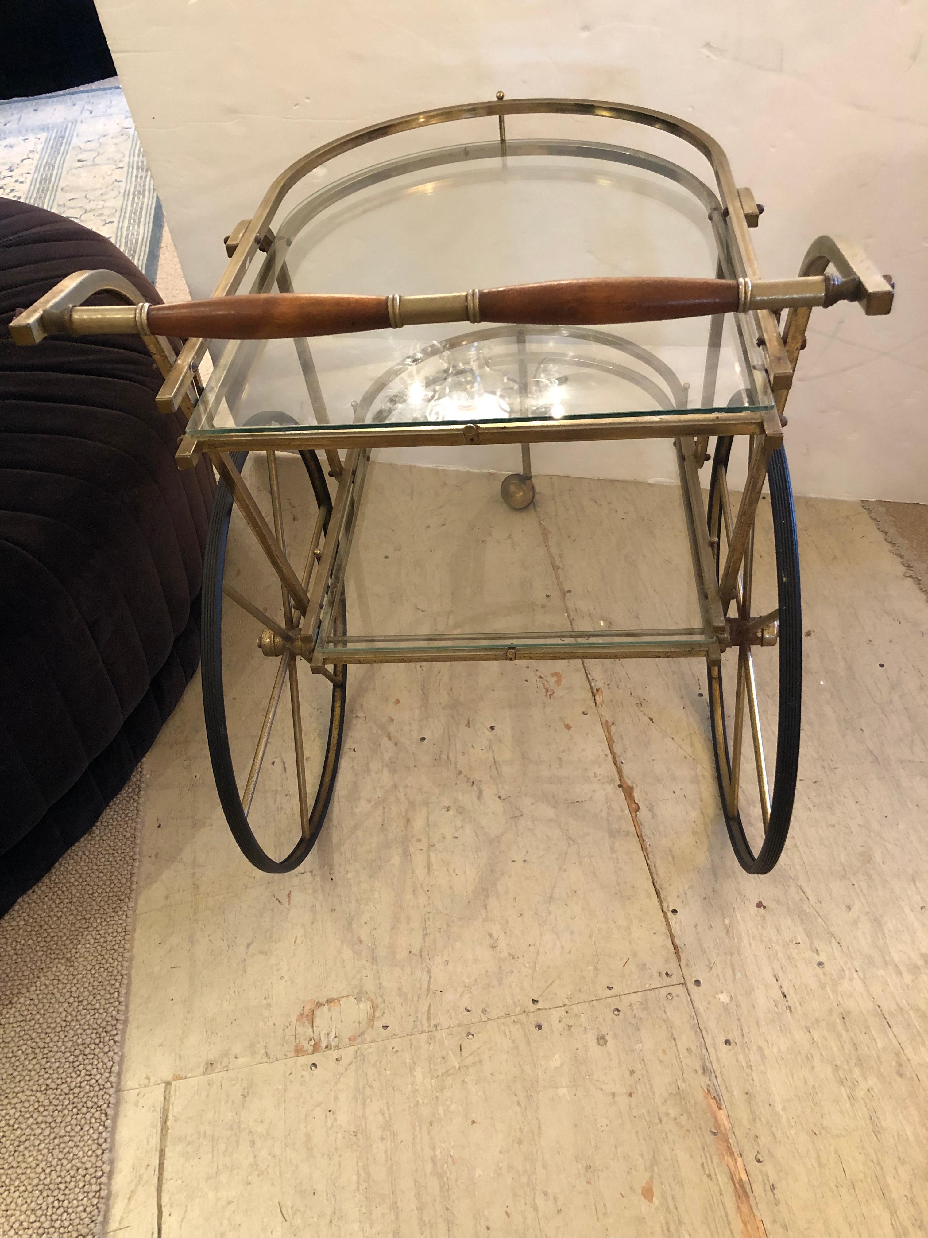 Classy Midcentury Modern Brass and Glass Bar Cart For Sale 5