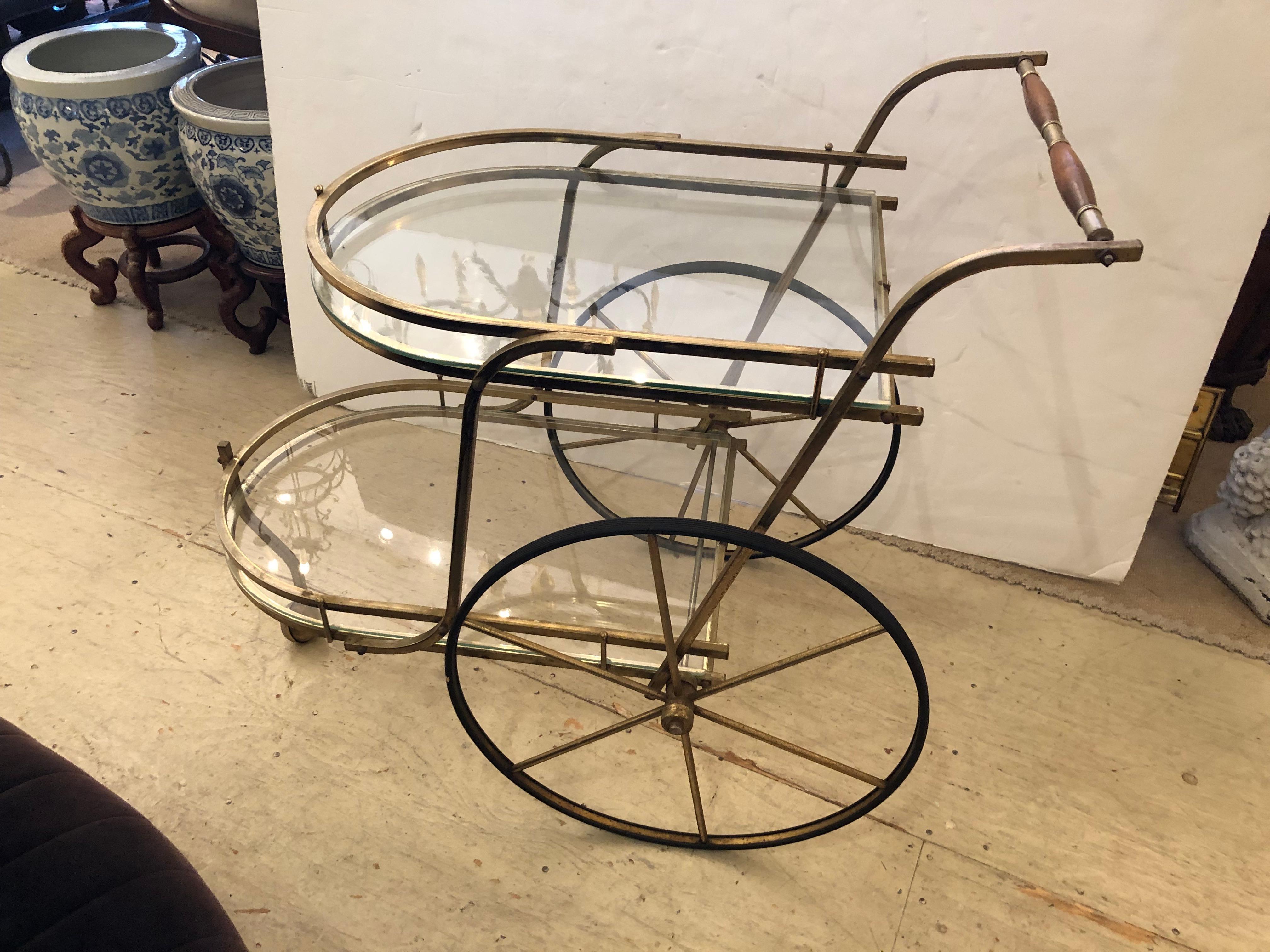 Mid-Century Modern Classy Midcentury Modern Brass and Glass Bar Cart For Sale