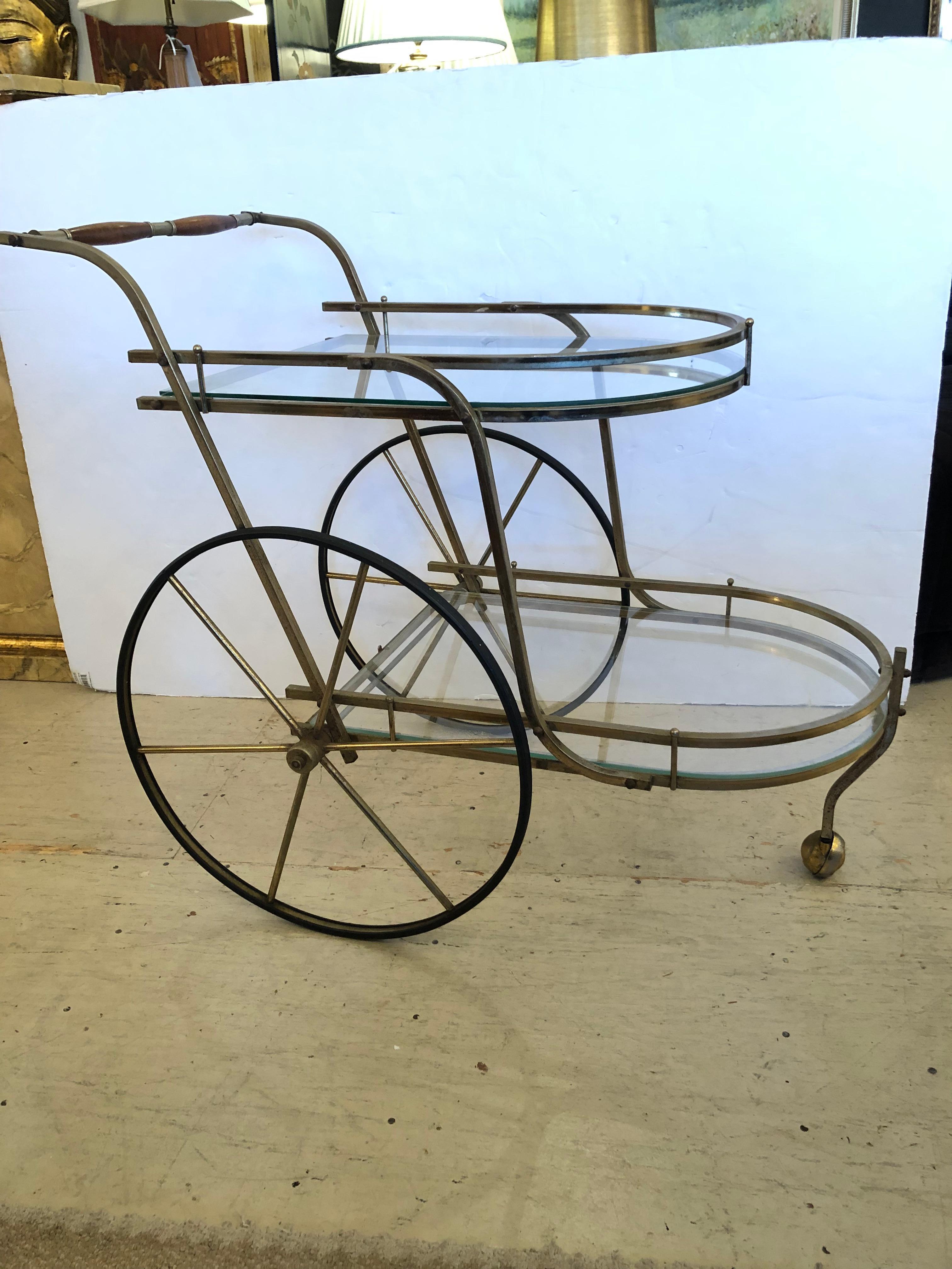 Classy Midcentury Modern Brass and Glass Bar Cart For Sale 2